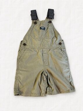OshKosh B'gosh Olive Green Shortalls with Navy Striped Straps
